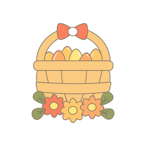 带复活节彩蛋和鲜花的可爱卡通篮子