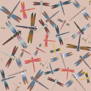 可爱的蜻蜓装饰彩色无缝图案