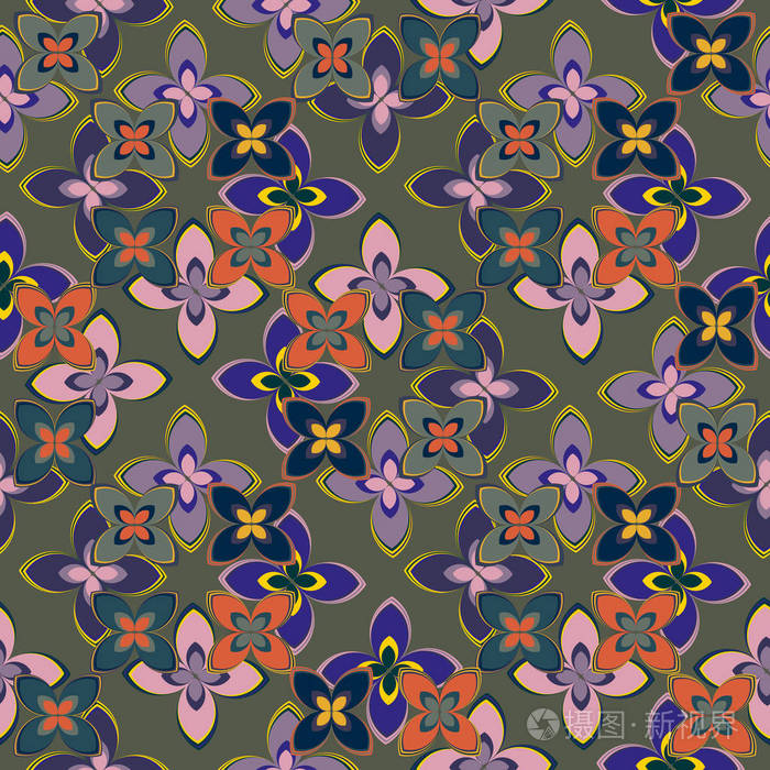 几何多色无缝图案花卉矢量插图