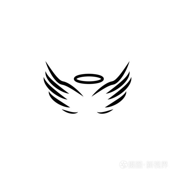 白色背景上的天使翅膀和光环图标