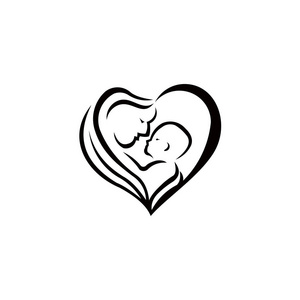 母乳喂养矢量标志. 母亲抱着新生婴儿在妇女哺乳婴儿的象征.