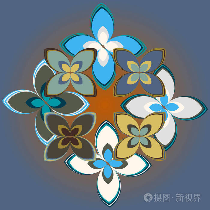 几何花卉图标矢量插图