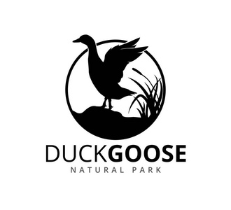 鸭或鹅与草沙草原矢量标志插图模板