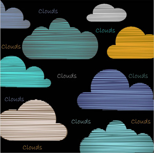 五颜六色的遮阳云和云。 程式化的云线样式