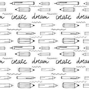 矢量无缝模式与不同的铅笔和字母