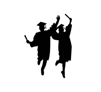 文凭的学生帽大学快乐毕业跳剪影彩带横幅设计插图模板滚动图标矢量