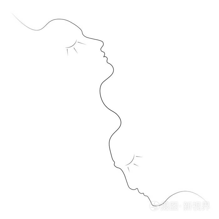 用一条线画的两个人的轮廓简单的插图孤立在白色背景上