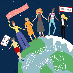女权矢量女权主义插图. 女孩权力海报. 国际妇女节.照片