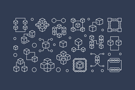 块链向量水平轮廓例证或横幅
