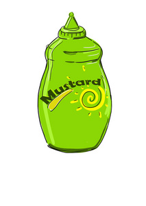番茄酱和芥末瓶卡通芥子气瓶孤立在白色背景上的花强奸芥子气瓶滗水器