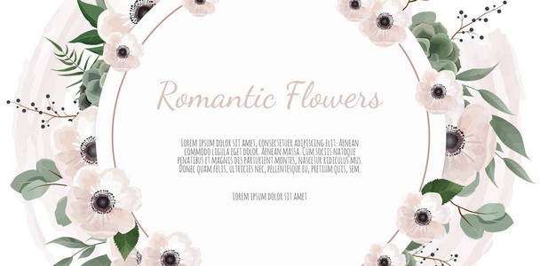 框边背景 玫瑰花 海葵和桉树枝的花式结婚卡片相似素材图片 摄图新视界