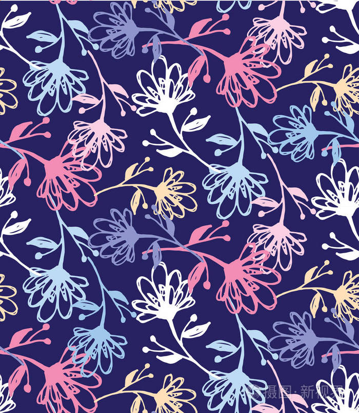 手绘涂鸦花图案背景壁纸纺织面料