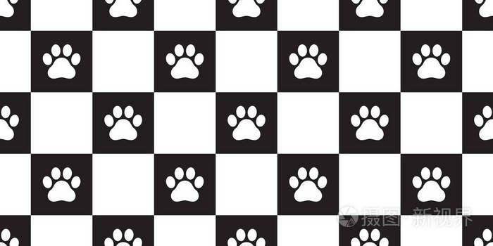 狗爪无缝图案矢量检查围巾隔离法国斗牛犬猫足迹重复壁纸瓷砖背景礼品包装插画 正版商用图片172xfj 摄图新视界