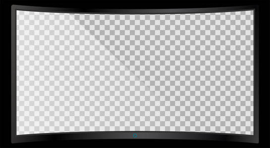 现实的现代弯曲4k电视监视器隔离在黑色背景。 空透明屏幕模板模型。 个人电脑屏幕上的空白复制空间。 矢量插图
