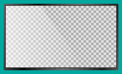 现实的现代平板4k电视监视器隔离在青色背景上。 空透明屏幕模板模型。 个人电脑屏幕上的空白复制空间。 矢量插图