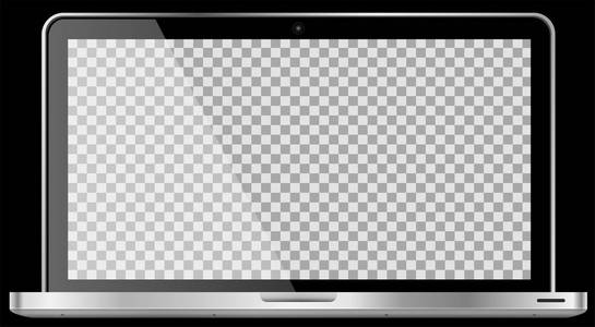 现实的现代4k笔记本电脑隔离在黑色背景上。 空透明屏幕模板。 现代移动计算机上的空白复制空间。 矢量插图