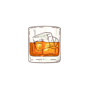矢量威士忌或朗姆酒玻璃素描图标