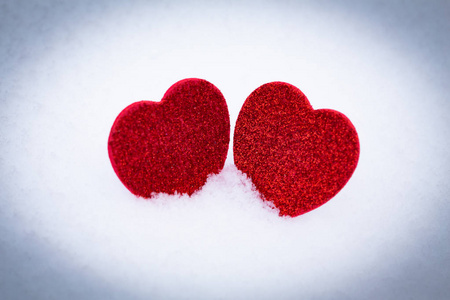 s Day. Hearts in the snow