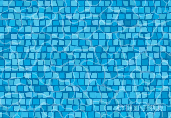 带有马赛克瓷砖的游泳池.俯视图.水面纹理.无缝图案.矢量图.