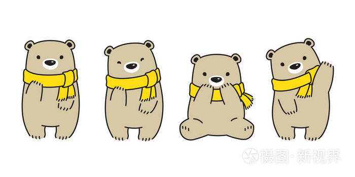 熊矢量北极熊围巾卡通人物图标标志符号插图涂鸦棕色插画 正版商用图片1735db 摄图新视界