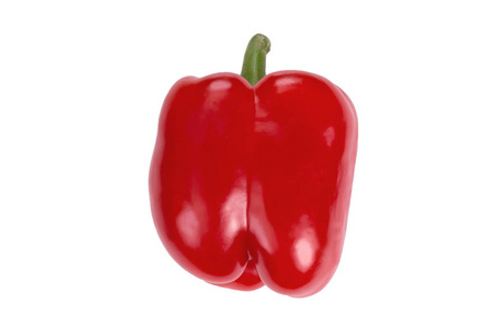 白色背景上分离的红色甜椒。 从侧面看。 新鲜蔬菜