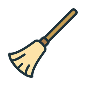 卡通扫把扫把的矢量插图卡通男孩用扫把和秋天的落叶家用清洁用具的