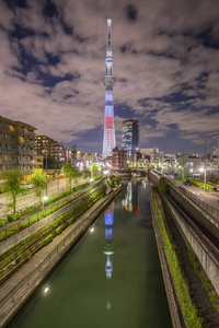 傍晚东京天空树和东京市区景色图片