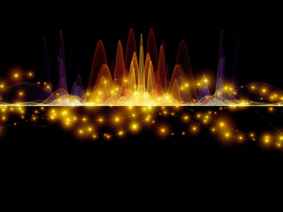 波函数系列。 色正弦振动光和分形元素的背景设计声音均衡器音乐谱和量子概率