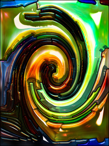 螺旋旋转系列。 彩色玻璃漩涡彩色碎片图案在彩色设计创意艺术和想象主题上的相互作用