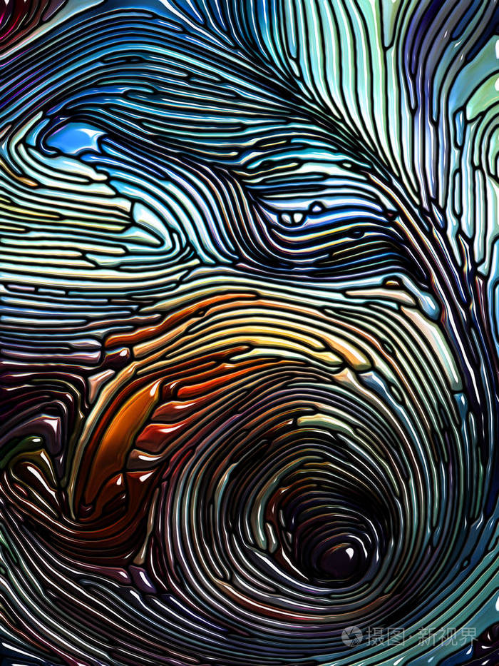 彩色图案系列铅玻璃设计的抽象构图让人联想到新艺术用于自然美和灵性