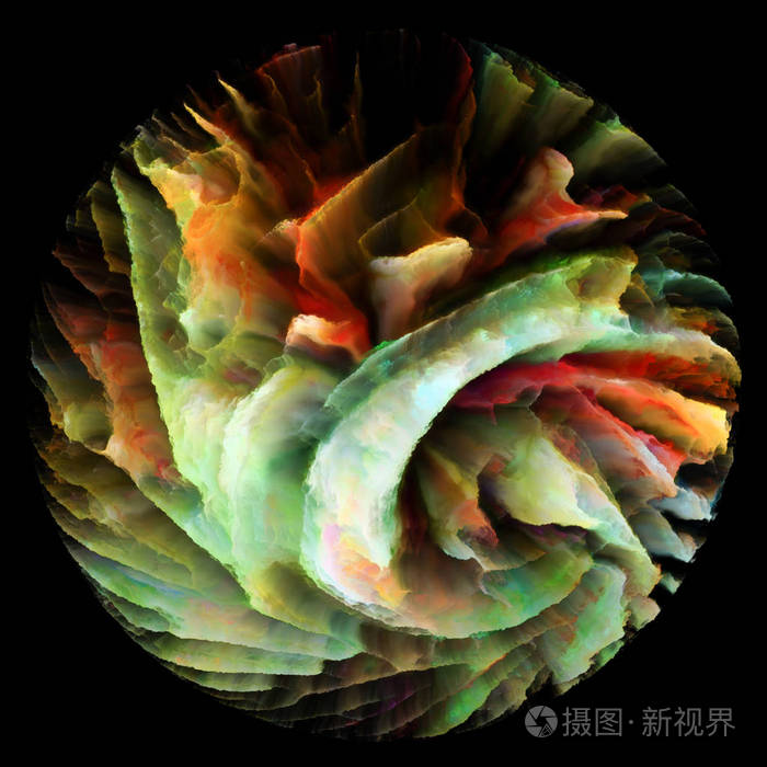 创造力,艺术和设计为主题,在黑色上分离的体积三维分形粒子构成的艺术