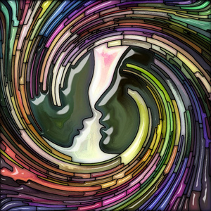 波想象力彩色玻璃图案的人脸和彩色漩涡波的想象力,创造力,灵性和艺术