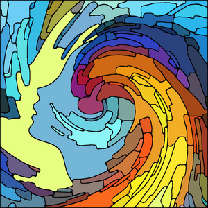 螺旋旋转系列。 彩色碎片彩色玻璃漩涡图案的编排，以多彩的设计创意艺术和想象为主题