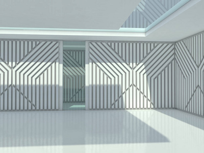 抽象现代建筑背景，空敞空间内部..3D绘制