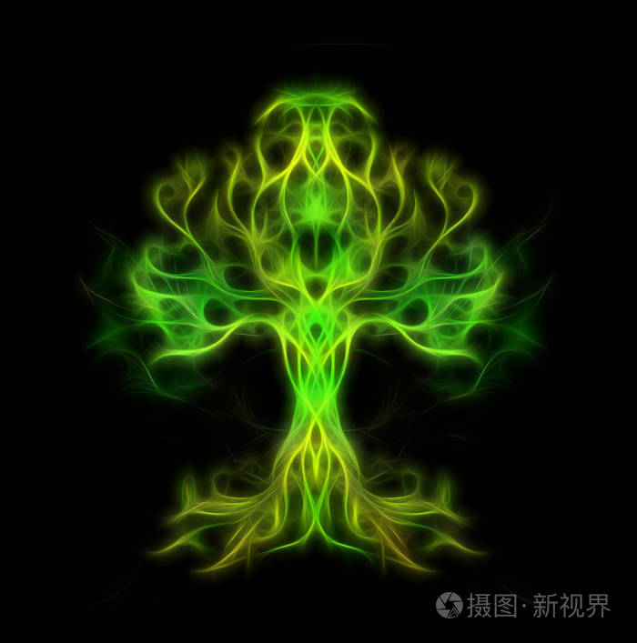 生命之树象征在结构化的装饰背景上分形效应