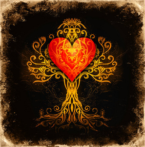 生命之树符号在结构的装饰背景与心脏形状, 生命的花样式