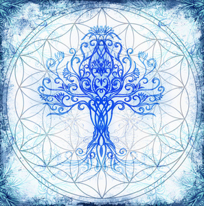 生命之树符号在结构的装饰背景, 生命的花样式,照片
