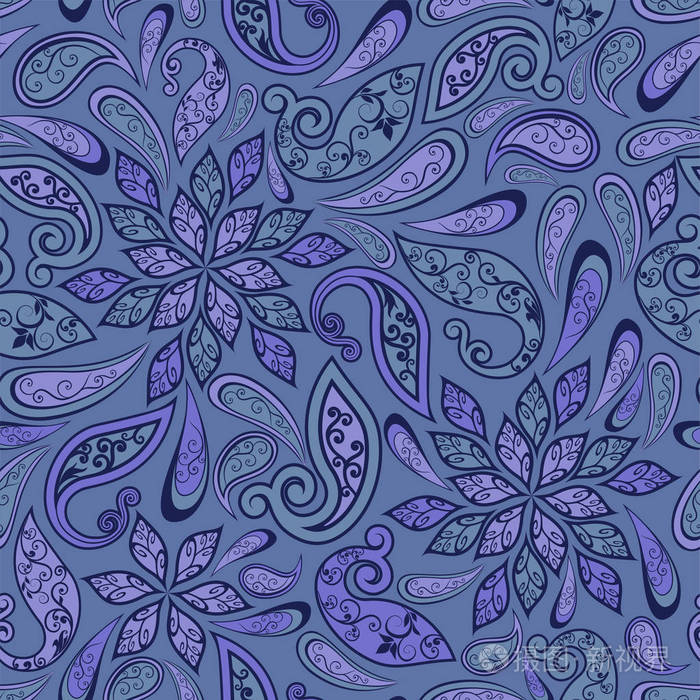 抽象的复古图案装饰花叶和派斯利图案的东方风格