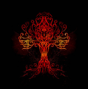 生命之树符号在结构化的装饰背景,照片
