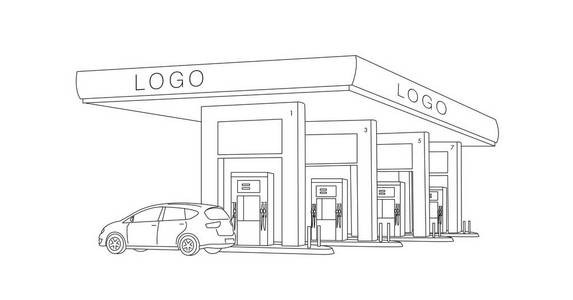 二爱心脏形状线性简约的文字向量例证加油站图标线符号.