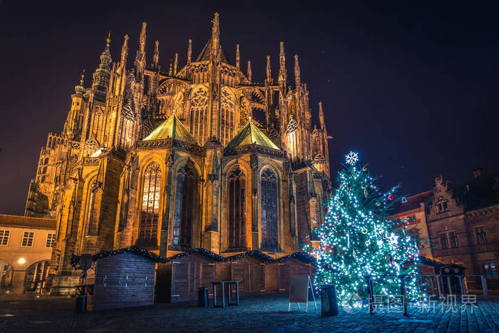 圣维特大教堂美丽的圣诞节景色布拉格城堡地区