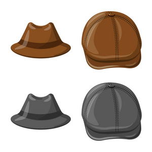 帽子和帽子图标的矢量设计。股票的头饰和辅助向量图标集