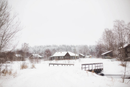 冬季多雪的乡村景观