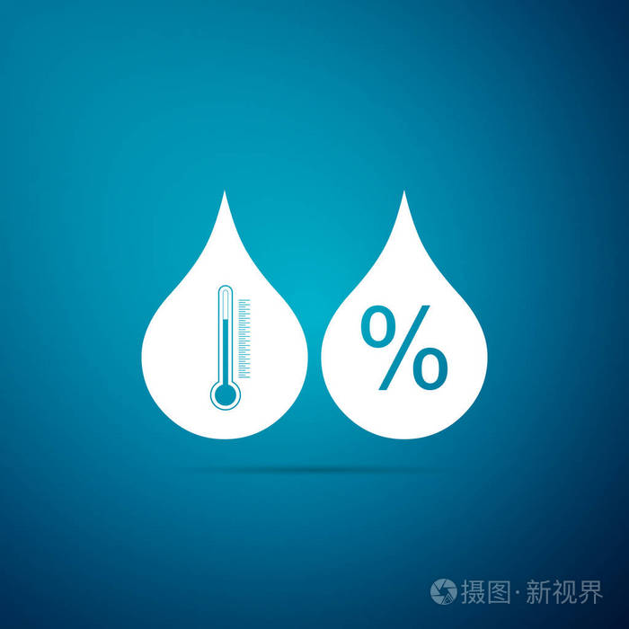 在蓝色背景上隔离的湿度图标天气和气象学温度计符号平面设计矢量插图