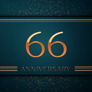 六六六现实的六六六年庆典设计横幅.黄金数字和五彩纸屑在绿色背景.