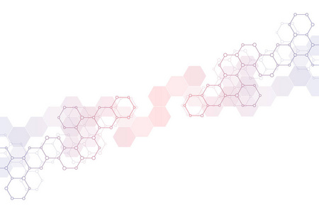 具有分子结构和化合物的几何背景纹理。六边形图案的抽象背景。医学或科技现代设计的插图