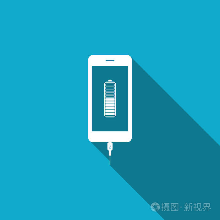 电话与低,电池充电和 usb 连接.平面设计.矢量图