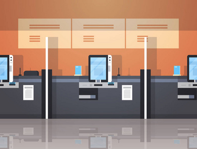 网上自助服务机器付款终端窗口金融业务概念银行设备现代化银行办公室