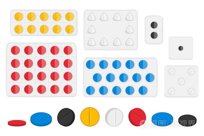 插图主题大彩色设置不同类型的药丸内关闭水泡.