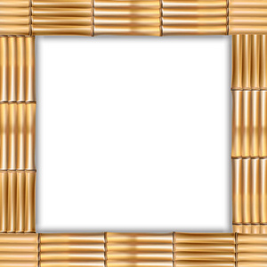 方形棕色木制边框，由现实的干竹茎与绳子和空的复制空间为文本或图像。 矢量夹艺术横幅模板或相框隔离白色背景